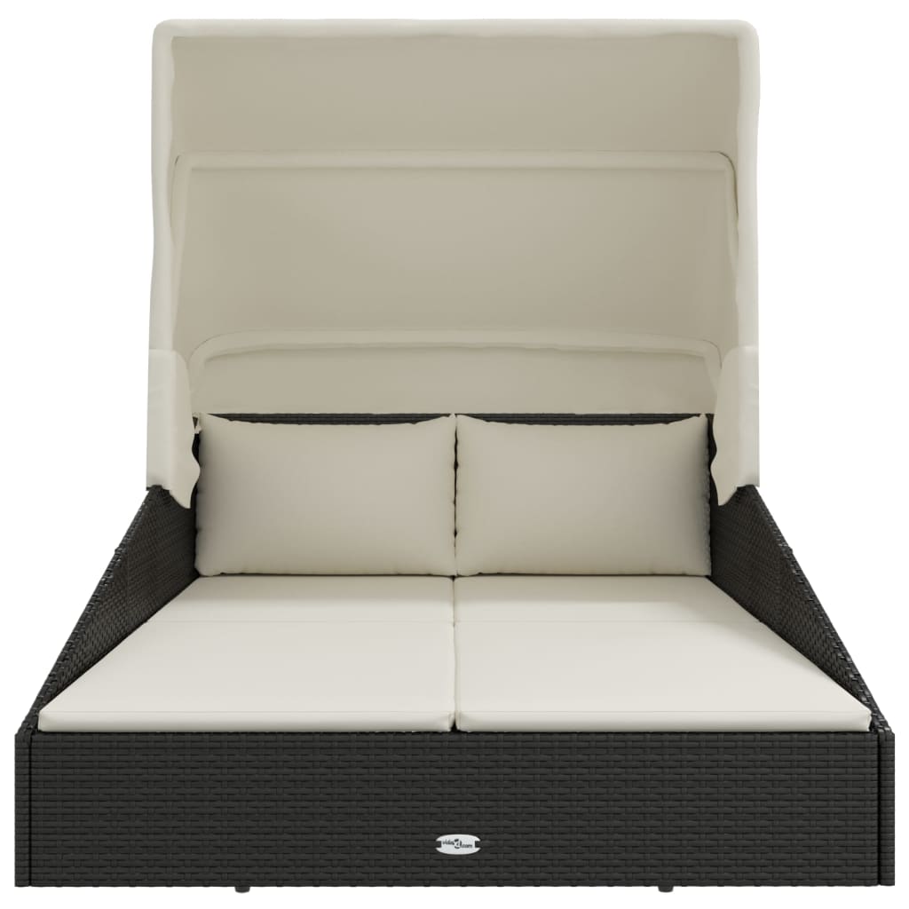 Sonnenliege mit Faltdach Schwarz 200x114x128 cm Poly Rattan