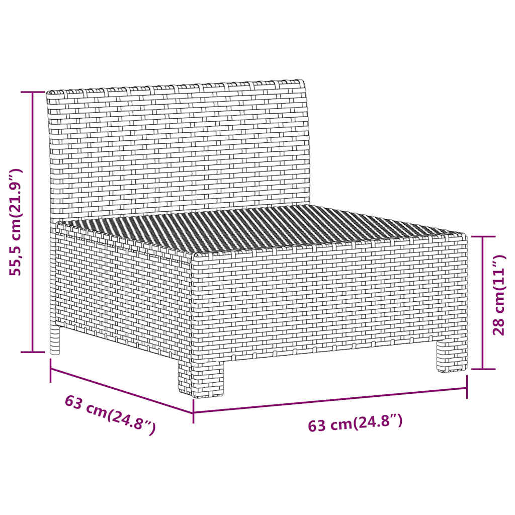 Garten-Mittelsofa mit Kissen Grau Poly Rattan