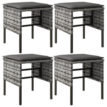 Gartenhocker mit Kissen 4 Stk. Grau Poly Rattan