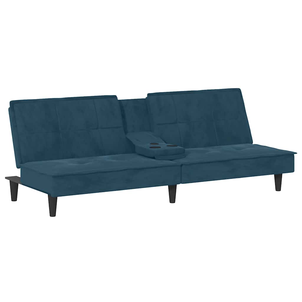 Schlafsofa mit Getränkehaltern Blau Samt
