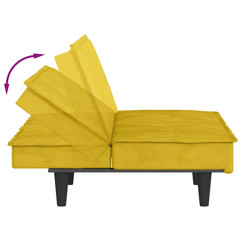 Schlafsofa mit Getränkehaltern Gelb Samt