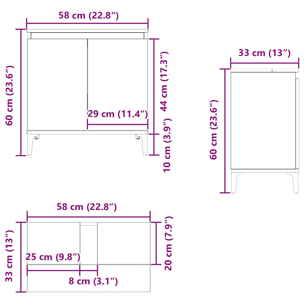 Waschbeckenunterschrank Braun Eichen-Optik 58x33x60 cm