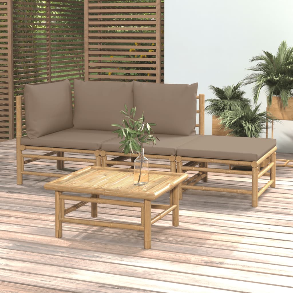 4-tlg. Garten-Lounge-Set mit Taupe Kissen Bambus