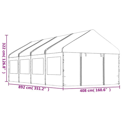Pavillon mit Dach Weiß 8,92x4,08x3,22 m Polyethylen