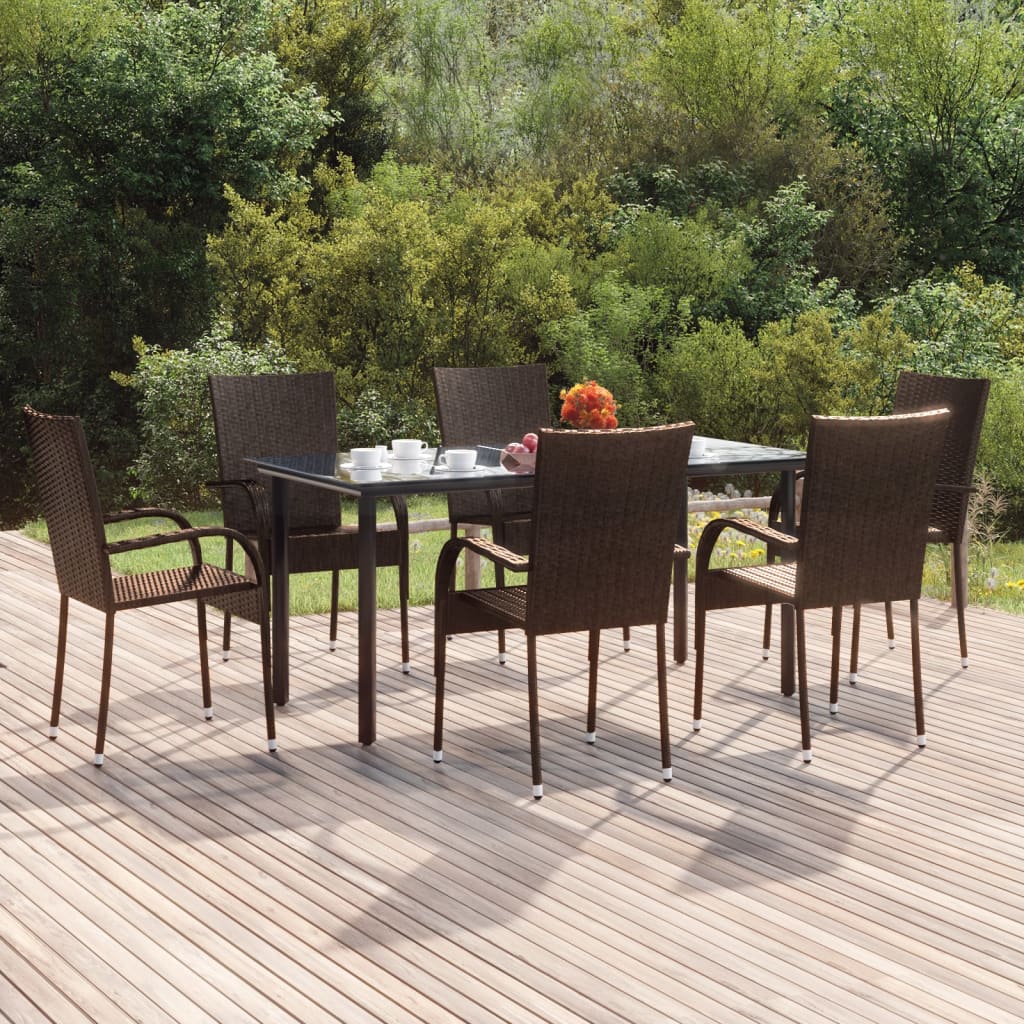 7-tlg. Garten-Essgruppe Braun Poly Rattan