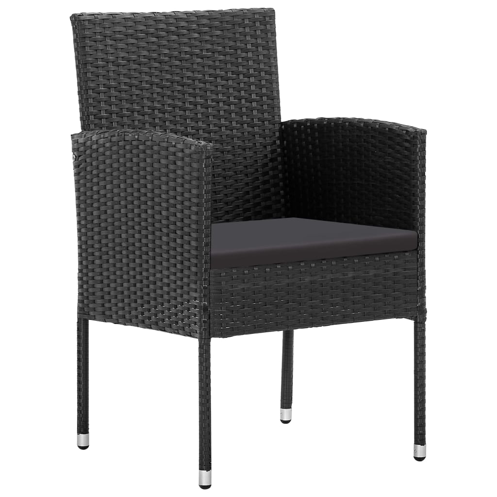 5-tlg. Garten-Essgruppe mit Kissen Schwarz Poly Rattan