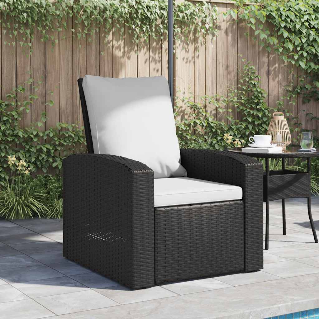 Gartensessel Verstellbar mit Kissen Schwarz Poly Rattan