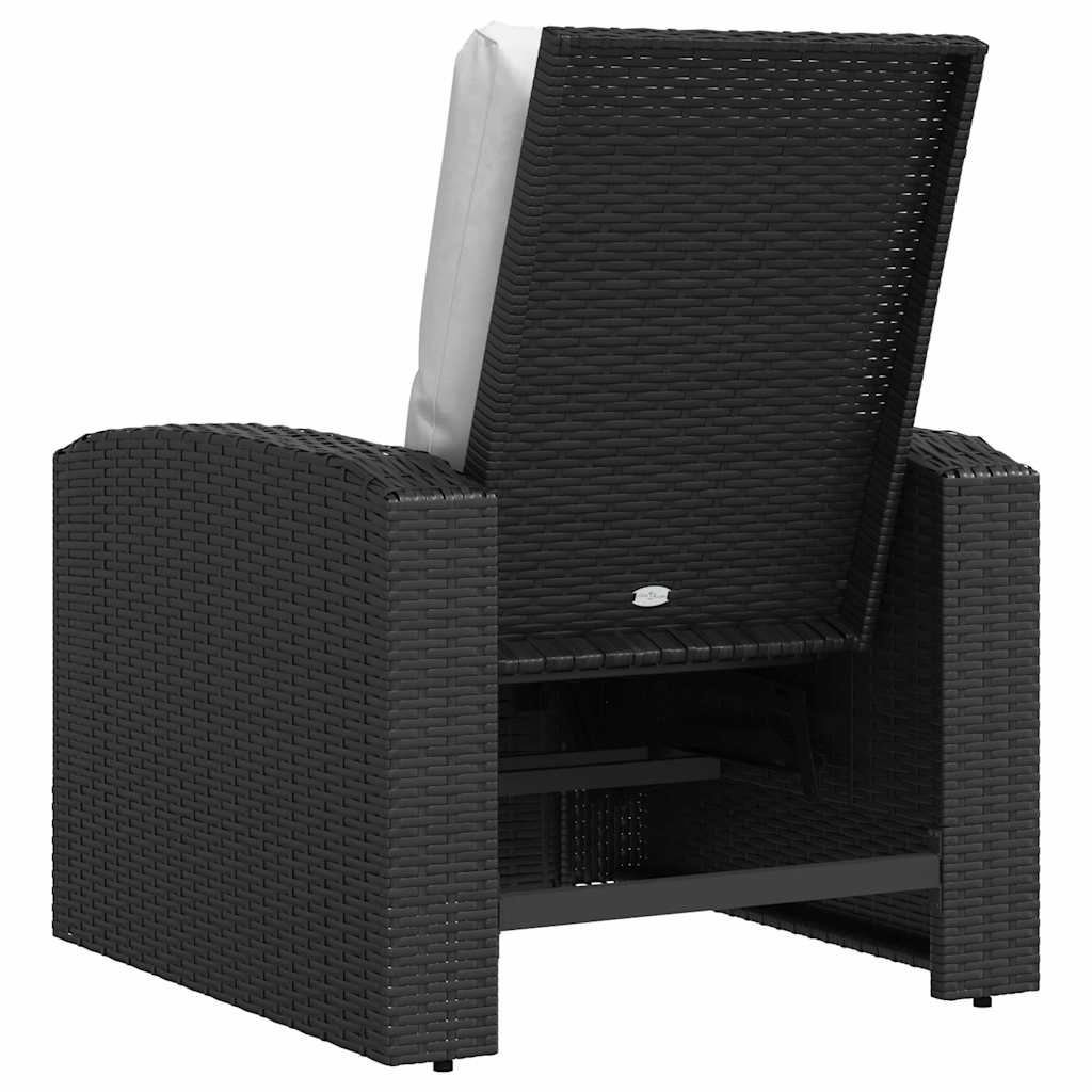 Gartensessel Verstellbar mit Kissen Schwarz Poly Rattan