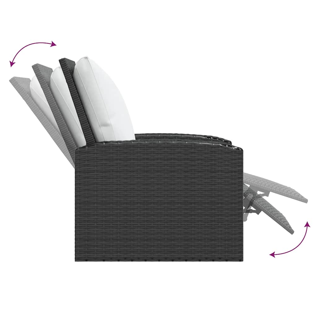 Gartensessel Verstellbar mit Kissen Schwarz Poly Rattan