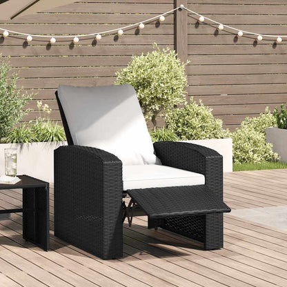 Gartensessel Verstellbar mit Kissen Schwarz Poly Rattan
