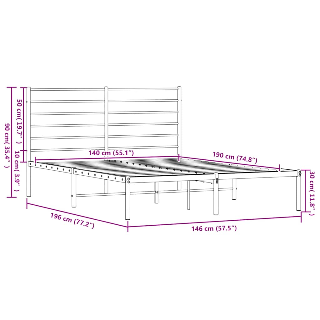 Bettgestell mit Kopfteil Metall Schwarz 140x190 cm