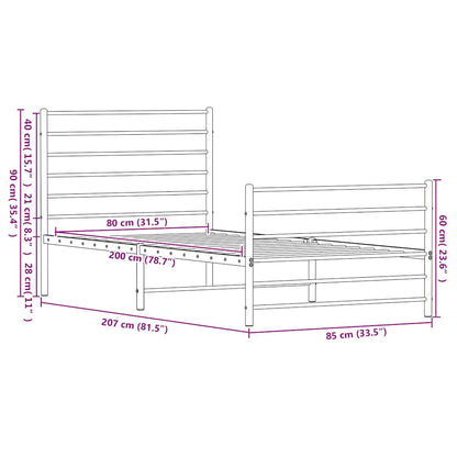 Bettgestell mit Kopf- und Fußteil Metall Weiß 80x200 cm
