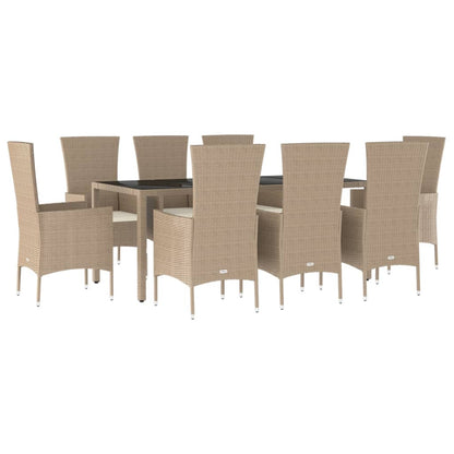 9-tlg. Garten-Essgruppe mit Kissen Beige Poly Rattan