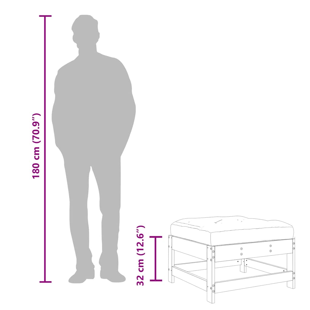 Gartenhocker mit Kissen Weiß Massivholz Kiefer