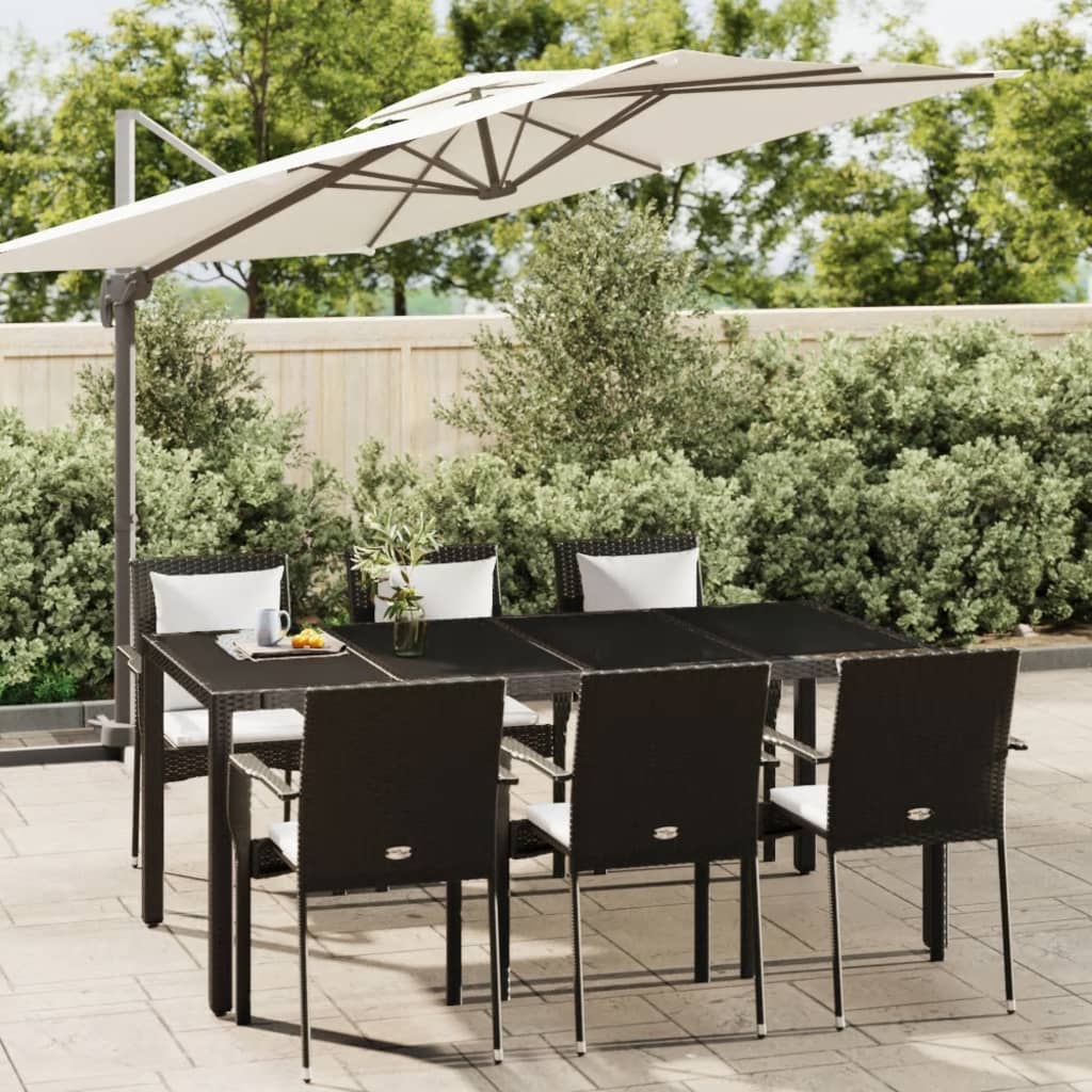 7-tlg. Garten-Essgruppe mit Kissen Schwarz Poly Rattan