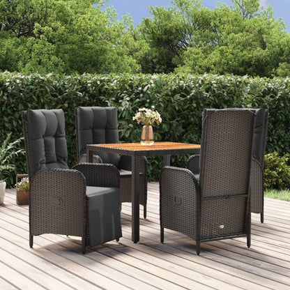 5-tlg. Garten-Essgruppe mit Kissen Schwarz Poly Rattan