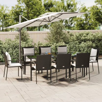 7-tlg. Garten-Essgruppe mit Kissen Schwarz Poly Rattan