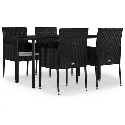 5-tlg. Garten-Essgruppe mit Kissen Schwarz Poly Rattan