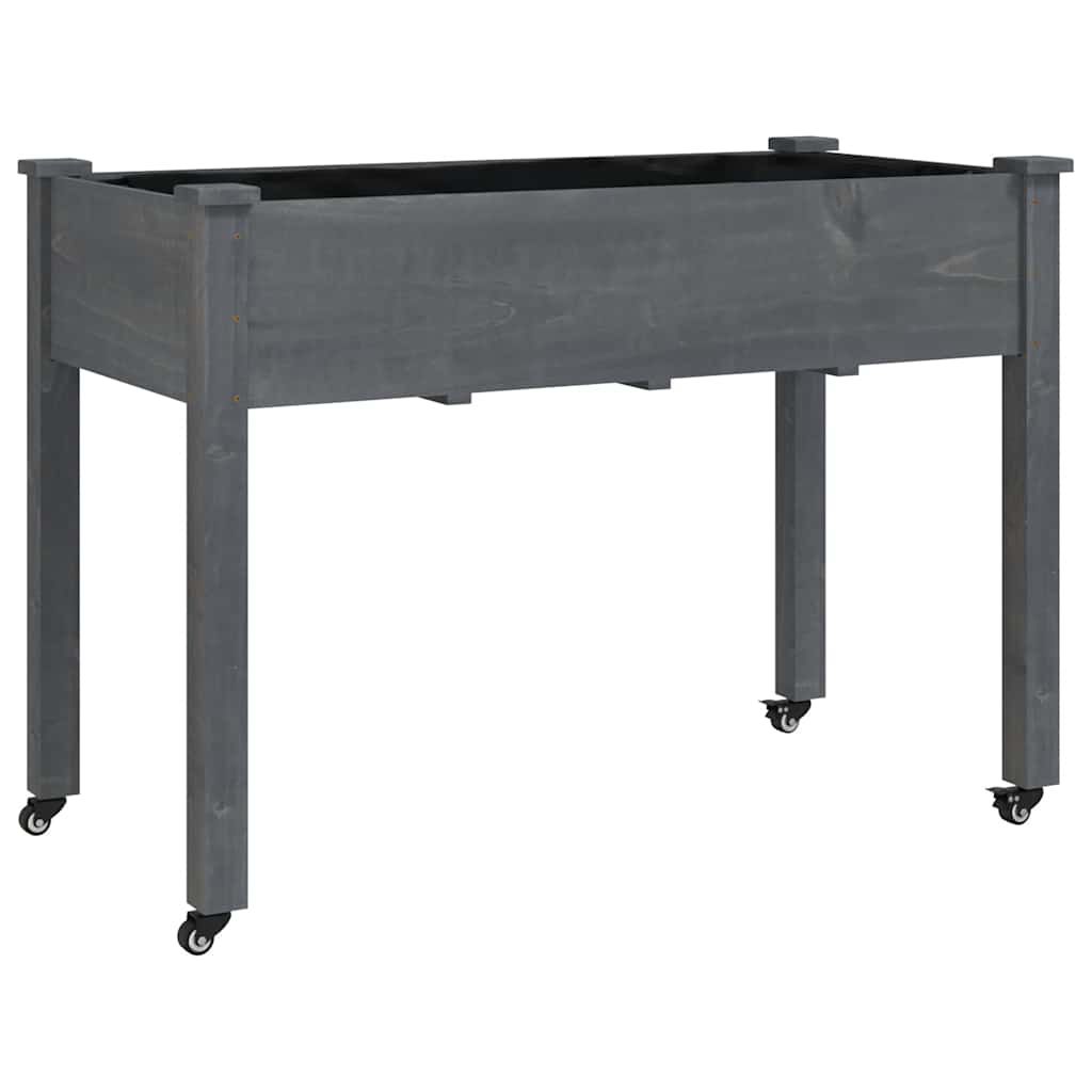 Pflanzkübel mit Einsatz und Rollen Grau 118x59x80 cm Tannenholz