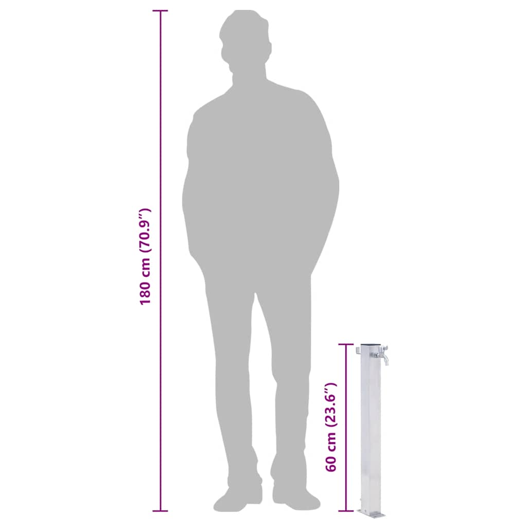 Wassersäule für den Garten 60 cm Edelstahl Quadratisch