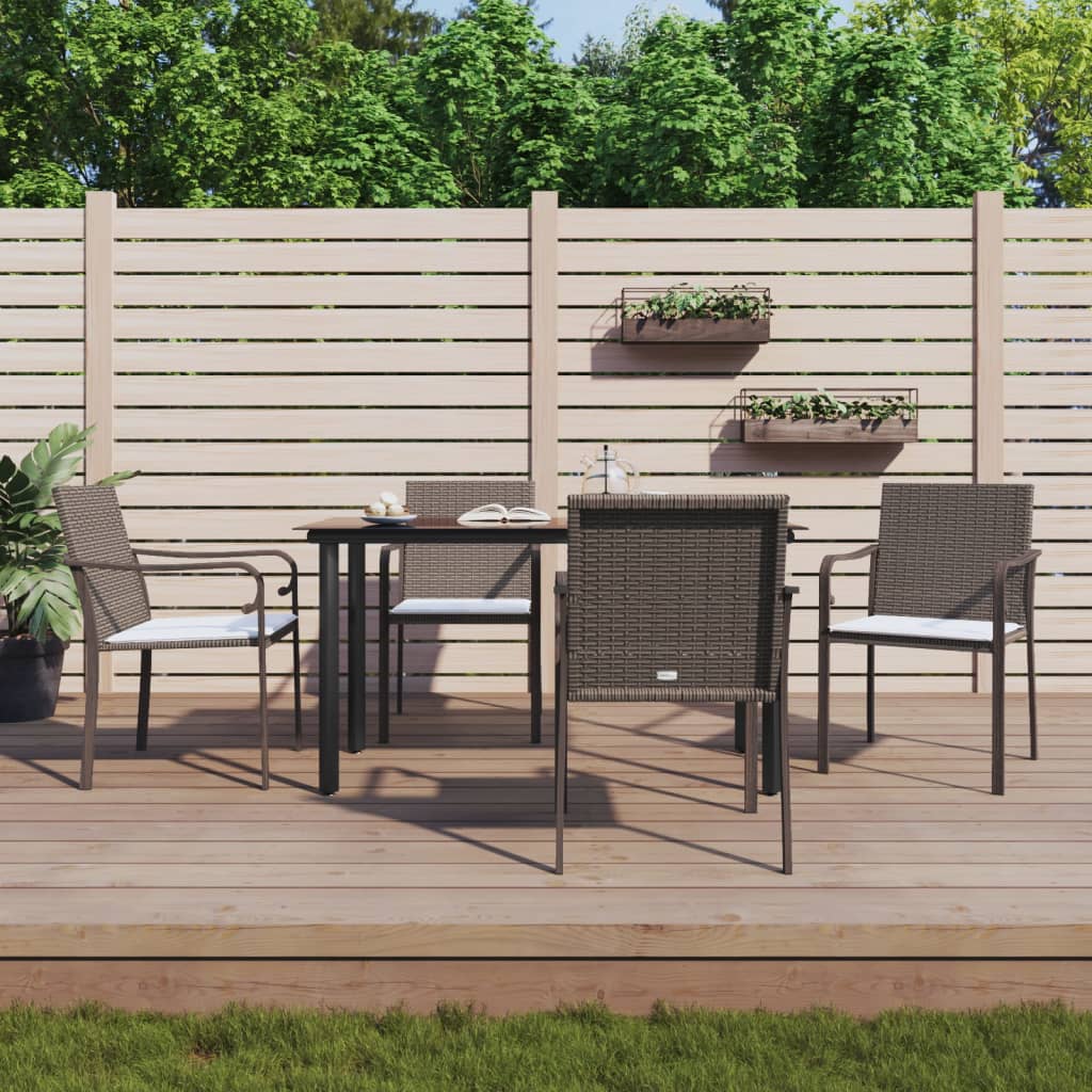 5-tlg. Garten-Essgruppe mit Kissen Poly Rattan und Stahl