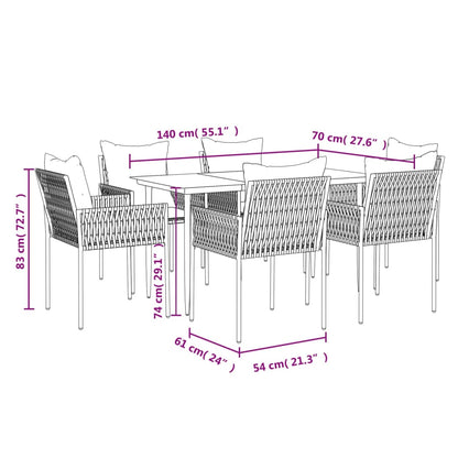 7-tlg. Garten-Essgruppe mit Kissen Poly Rattan und Stahl