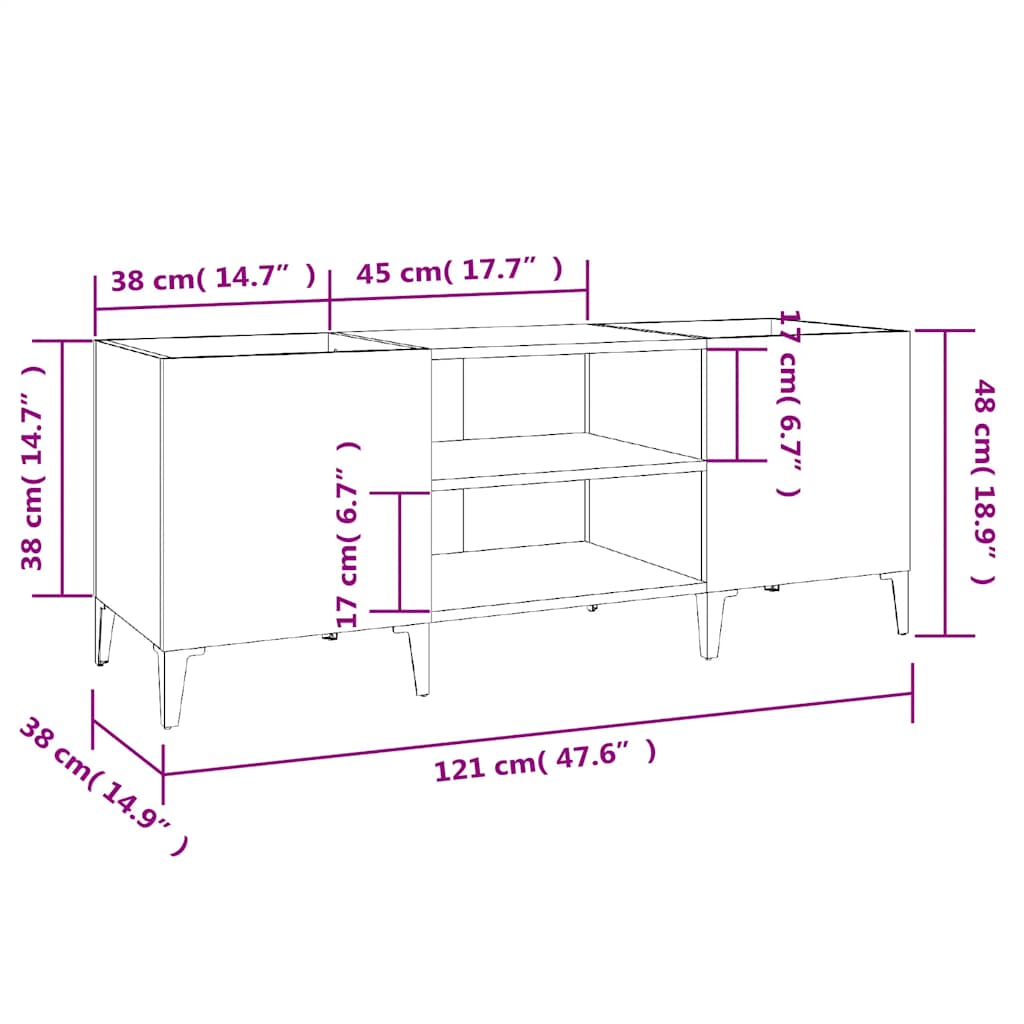 Plattenschrank Grau Sonoma 121x38x48 cm Holzwerkstoff