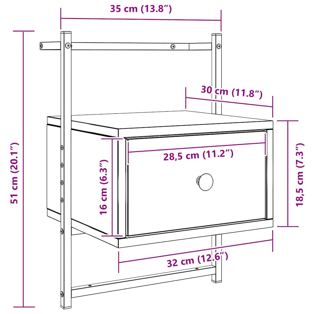 Wand-Nachttisch Grau Sonoma 35x30x51 cm Holzwerkstoff