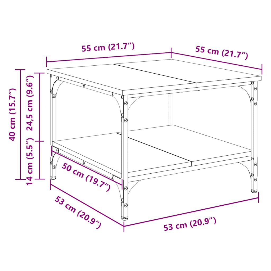Couchtisch Grau Sonoma 55x55x40 cm Holzwerkstoff