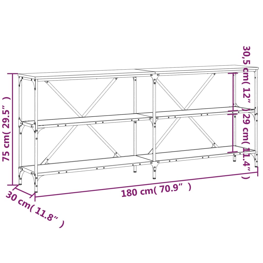 Konsolentisch Schwarz 180x30x75 cm Holzwerkstoff und Eisen