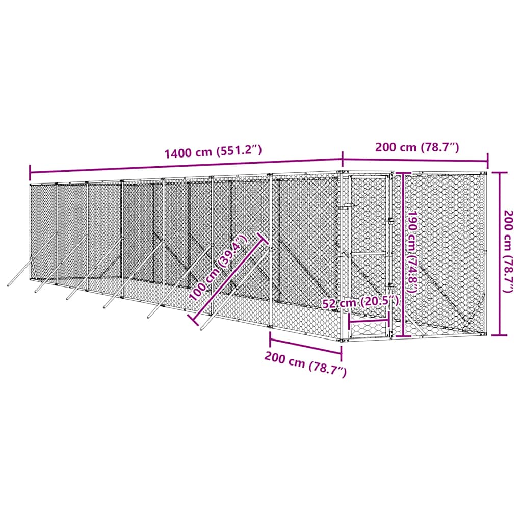 Outdoor-Hundezwinger Silbern 2x14x2 m Verzinkter Stahl