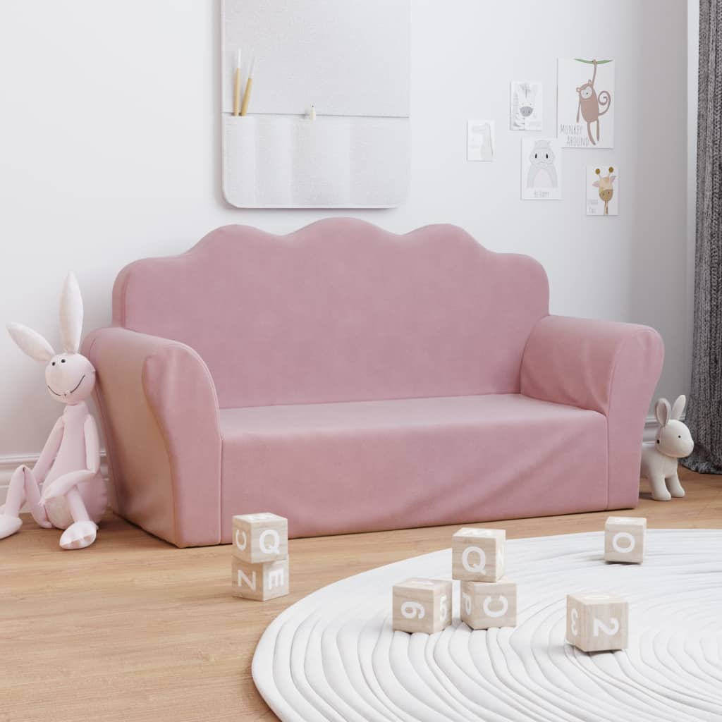 Kindersofa 2-Sitzer Rosa Weicher Plüsch