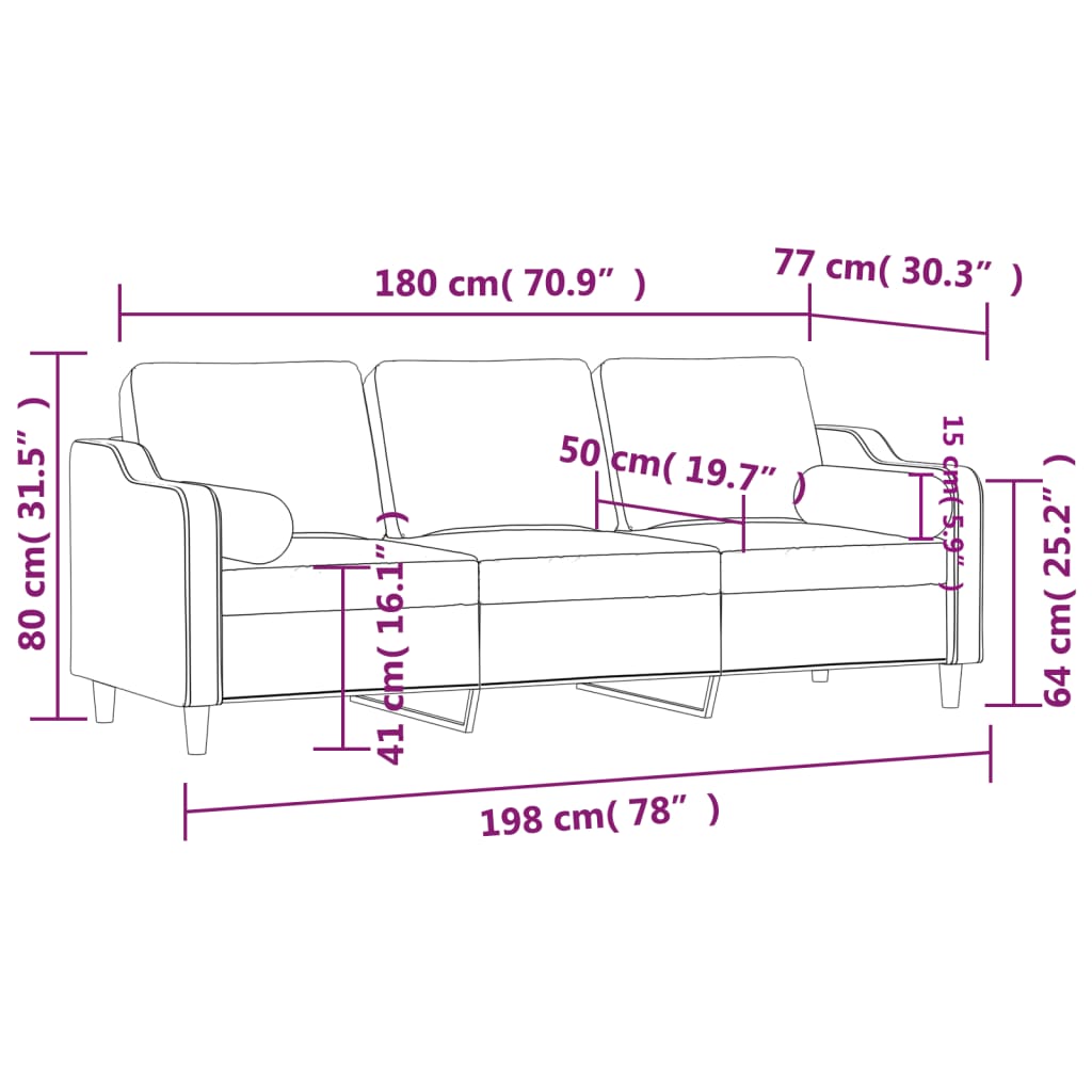 3-Sitzer-Sofa mit Zierkissen Braun 180 cm Stoff