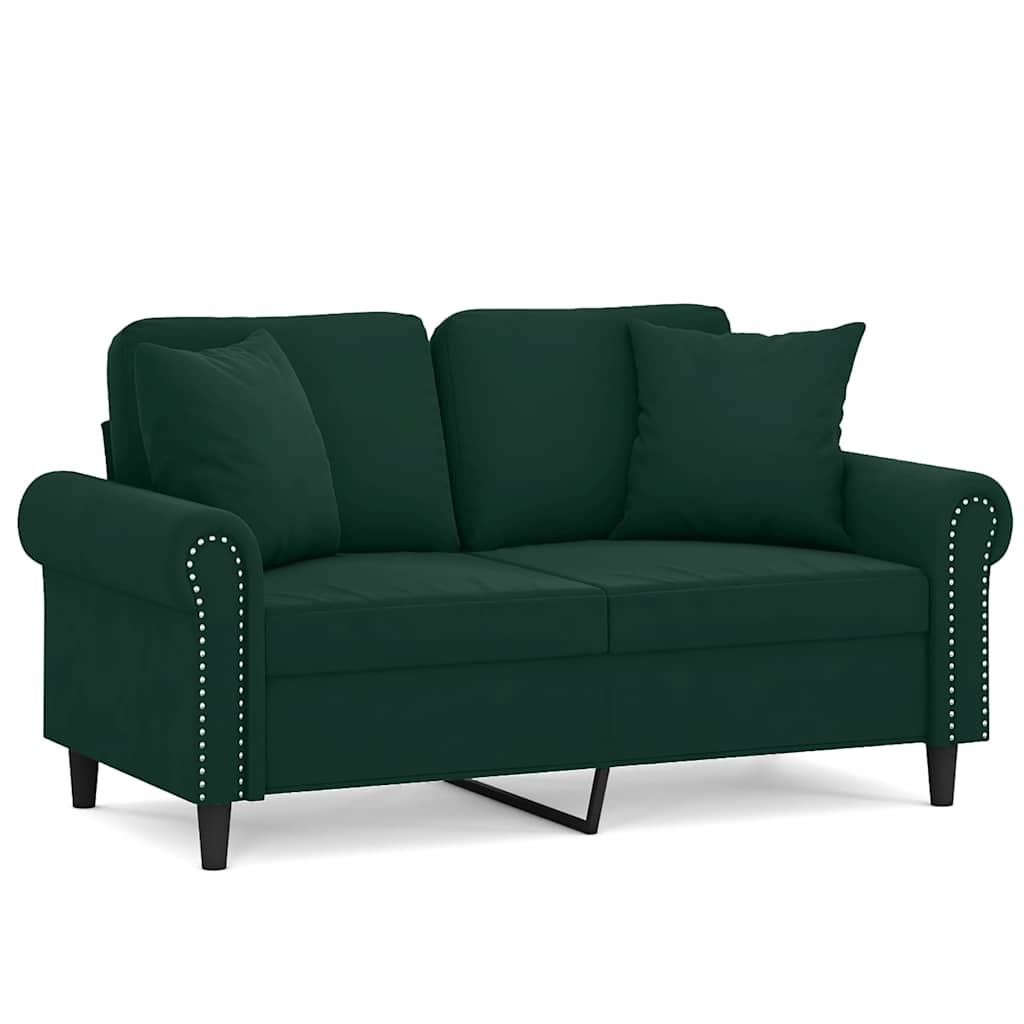 2-Sitzer-Sofa mit Zierkissen Dunkelgrün 120 cm Samt