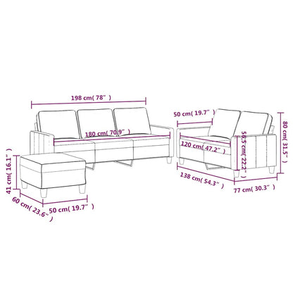 3-tlg. Sofagarnitur mit Kissen Creme Samt