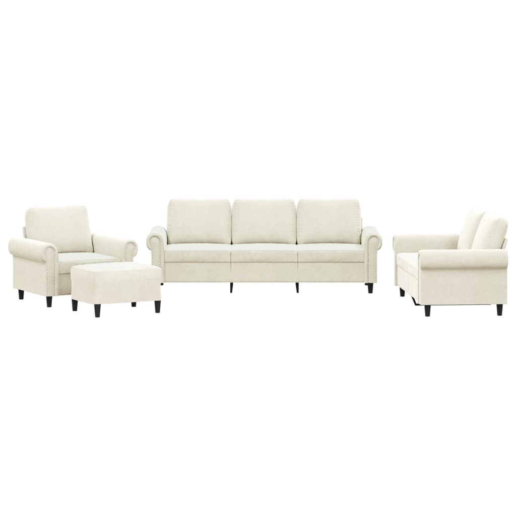 4-tlg. Sofagarnitur mit Kissen Creme Samt