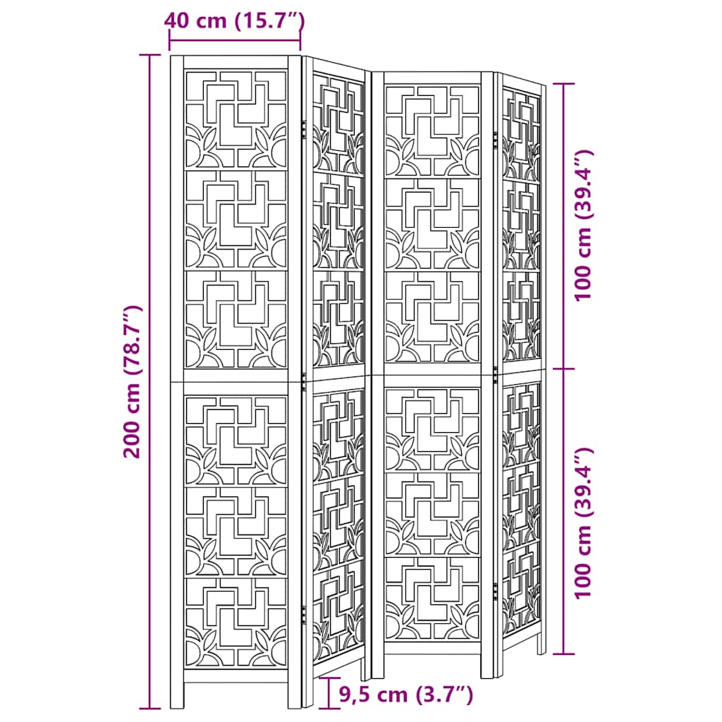4-tlg. Raumteiler Braun Massivholz Paulownia