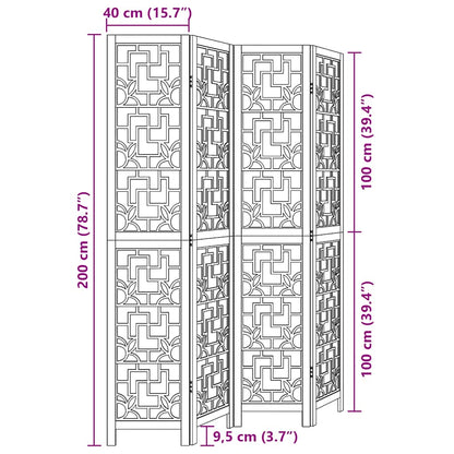 4-tlg. Raumteiler Braun Massivholz Paulownia