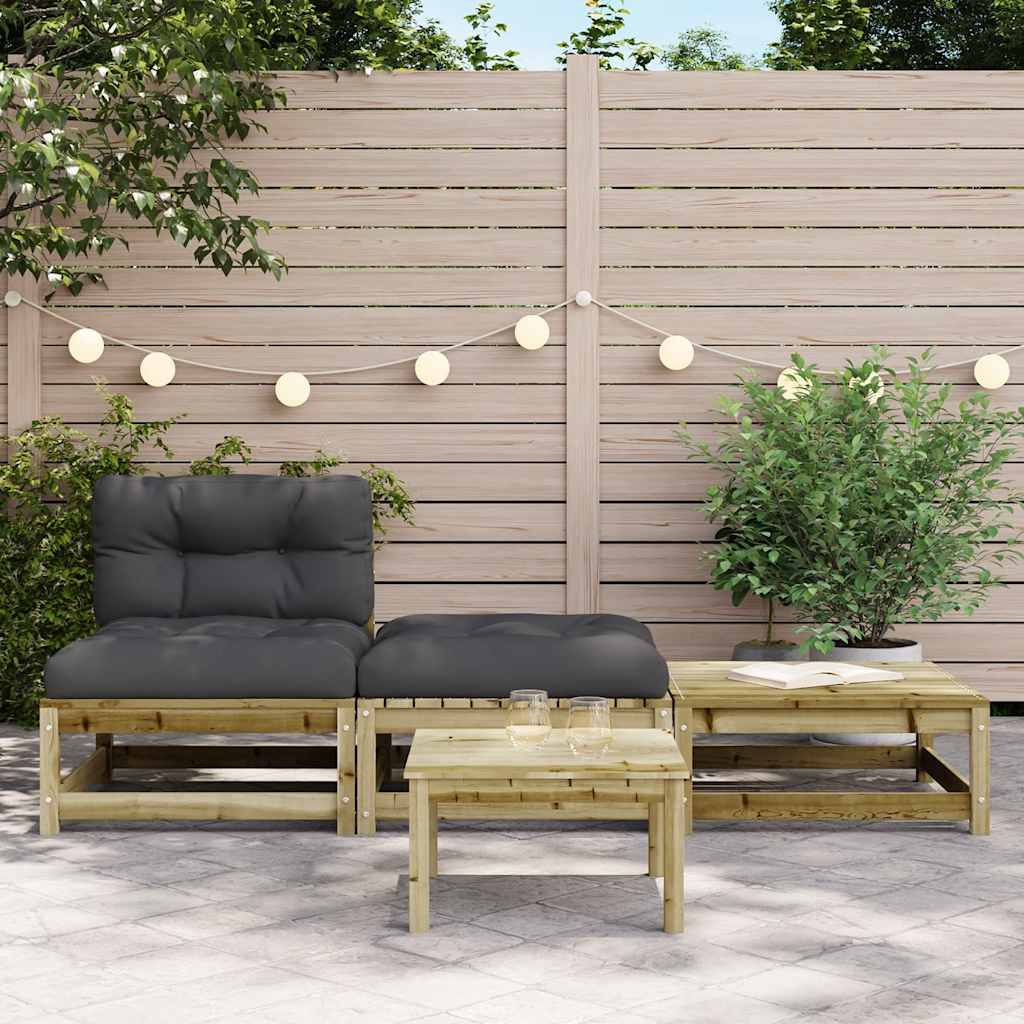 Gartensofa ohne Armlehnen mit Kissen und Hockern