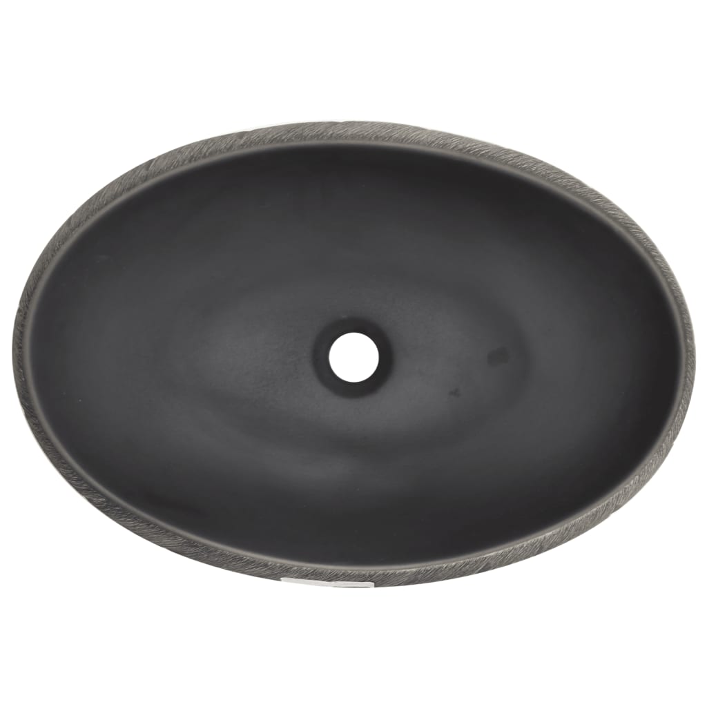 Aufsatzwaschbecken Schwarz und Grau Oval 59x40x15 cm Keramik