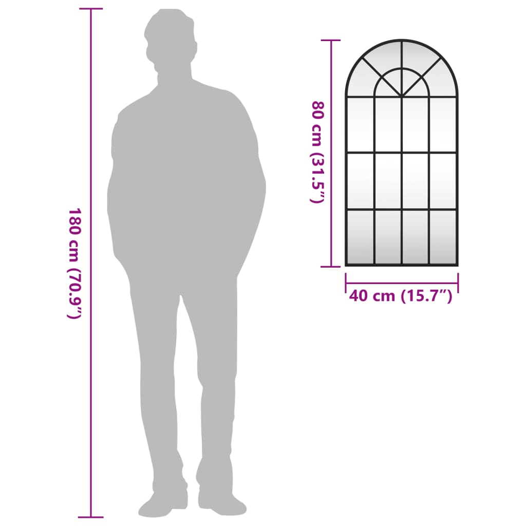 Wandspiegel Schwarz 40x80 cm Gewölbt Eisen