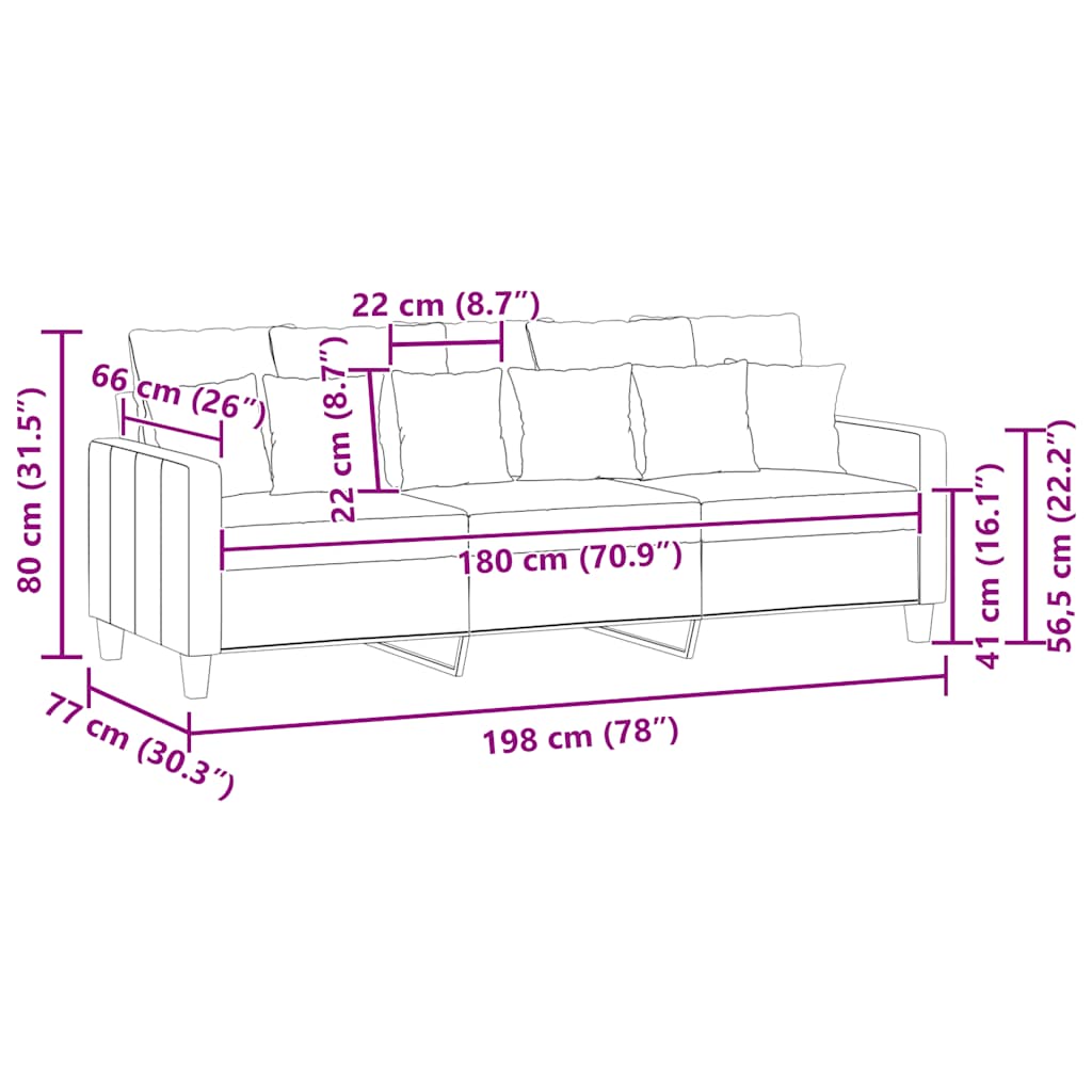 3-Sitzer-Sofa Hellgrau 180 cm Stoff