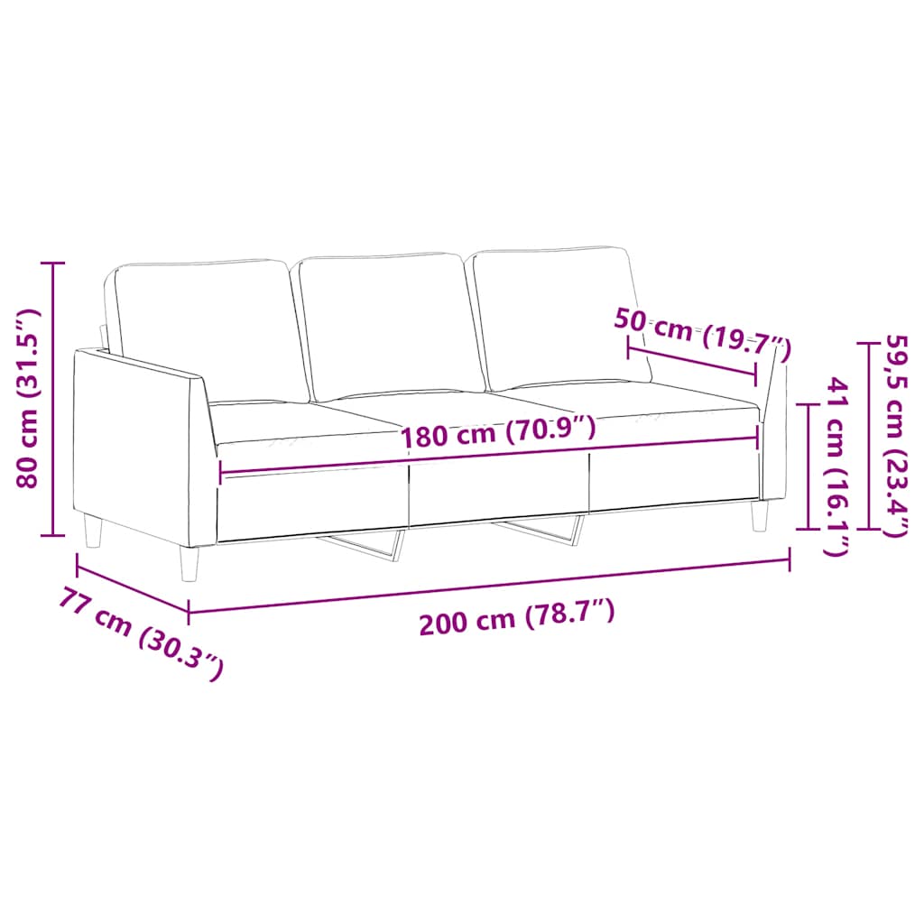 3-Sitzer-Sofa Grau 180 cm Kunstleder