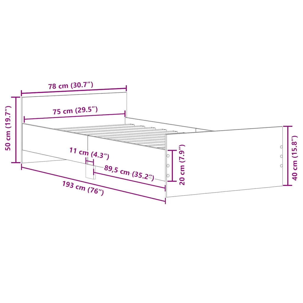 Bettgestell Betongrau 75x190 cm Holzwerkstoff