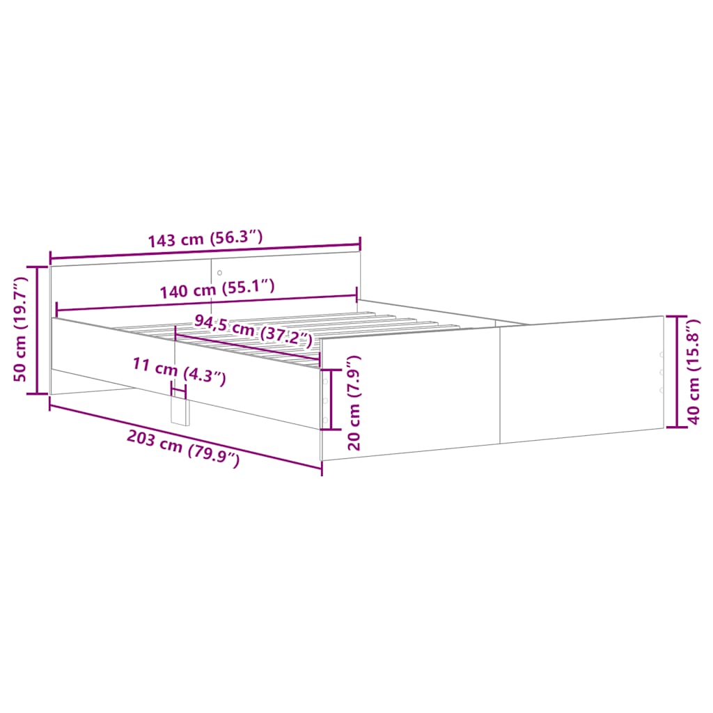 Bettgestell mit Kopf- und Fußteil Schwarz 140x200 cm