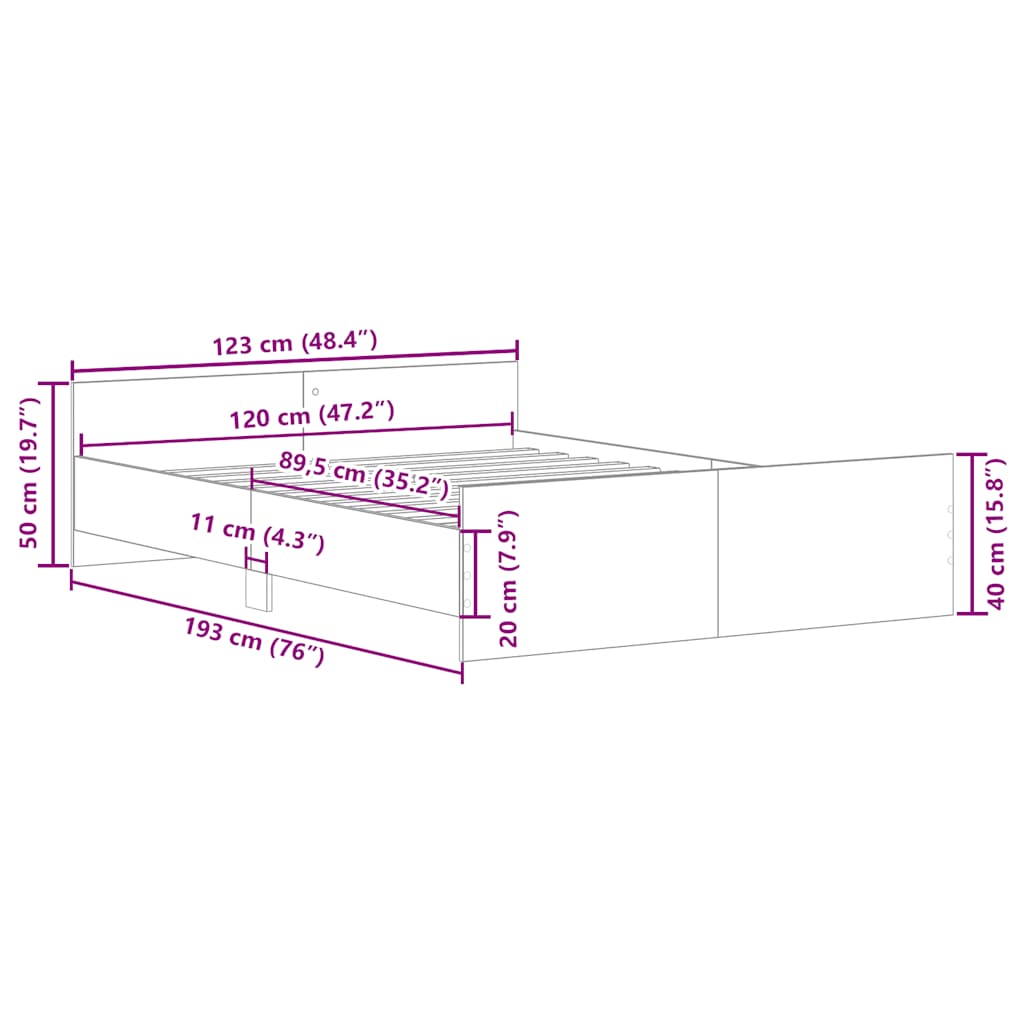 Bettgestell mit Kopf- und Fußteil Weiß 120x190 cm