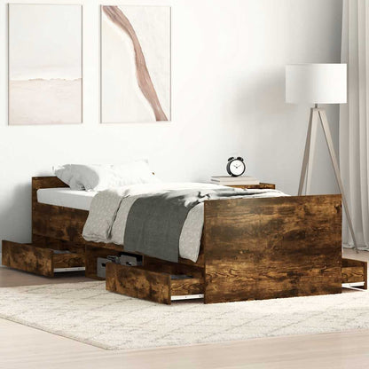 Bettgestell mit Kopf- und Fußteil Räuchereiche 90x200 cm