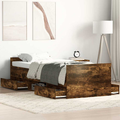 Bettgestell mit Kopf- und Fußteil Räuchereiche 90x190 cm