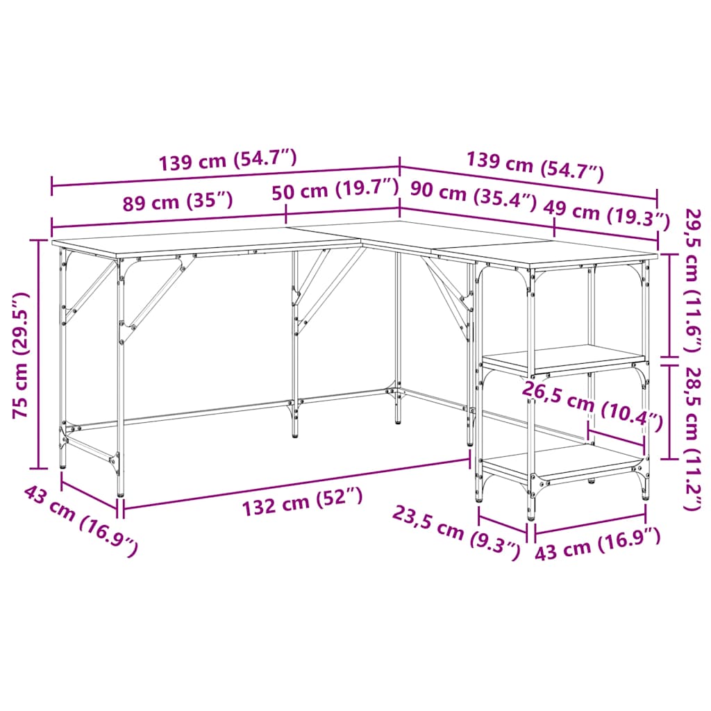 Schreibtisch Sonoma-Eiche 139x139x75 cm Holzwerkstoff