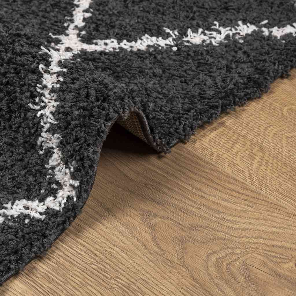 Shaggy-Teppich PAMPLONA Hochflor Modern Schwarz Creme 140x200cm